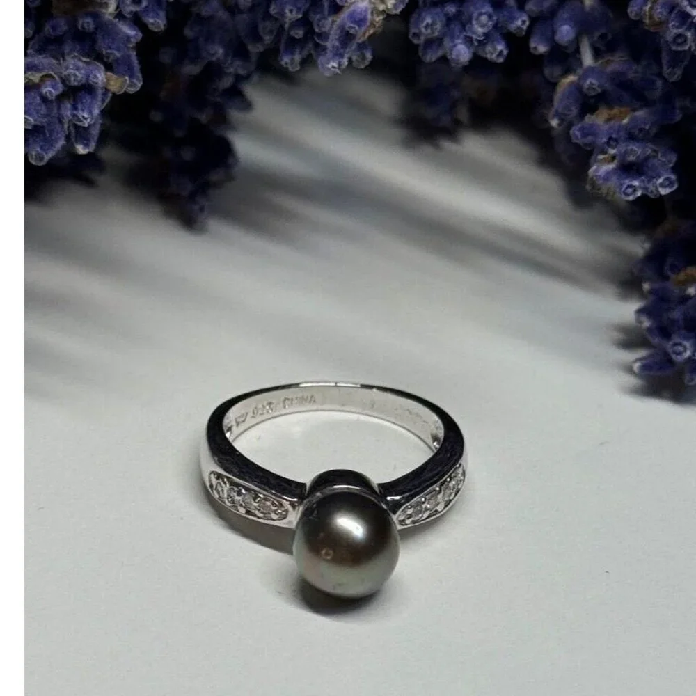 925 STERLING SILVER PEARL & BERYL RING SIZE 5.5